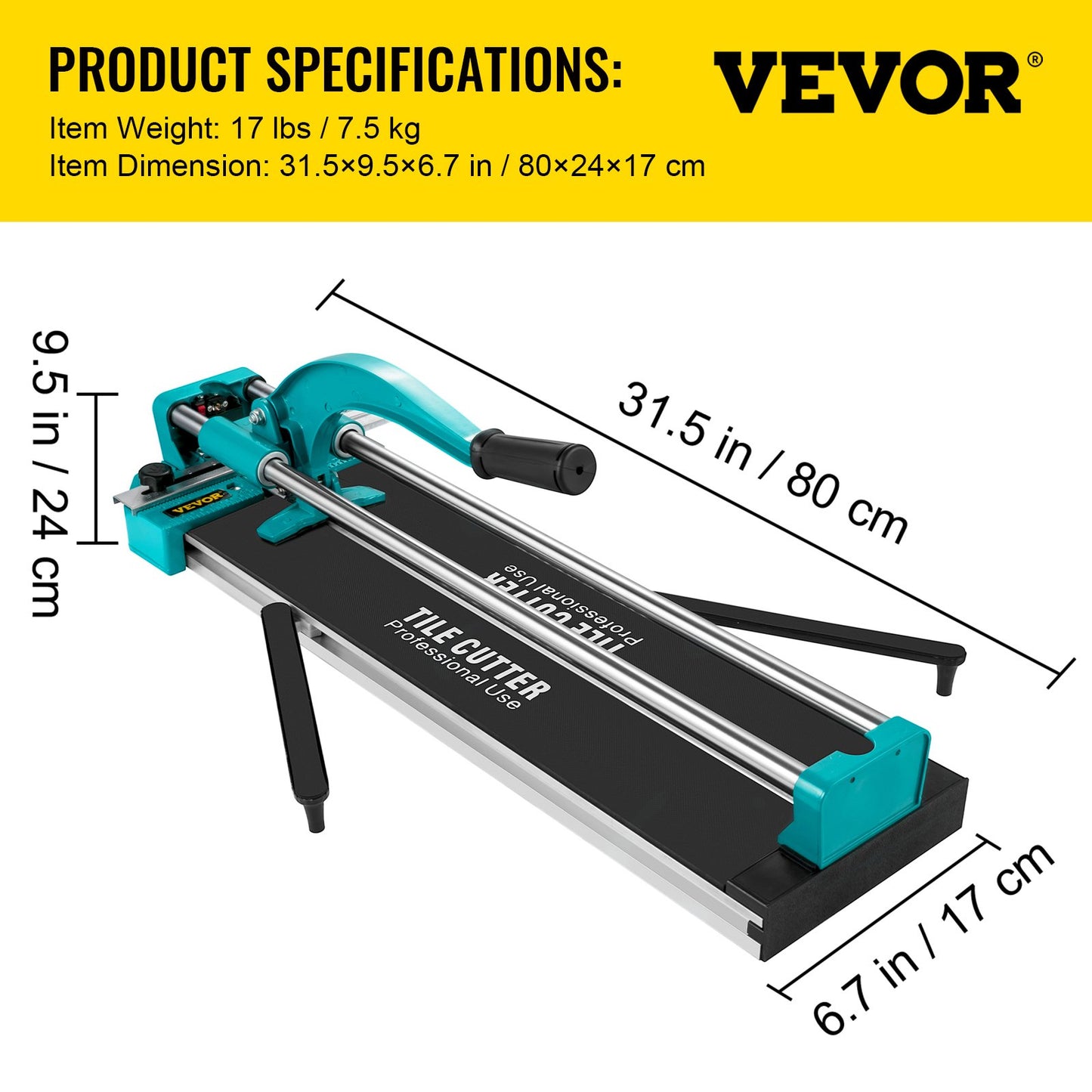 24 Inch Manual Tile Cutter Double Rails, Professional Tile Cutter W/Alloy Cutting Wheel for Porcelain and Ceramic Tiles