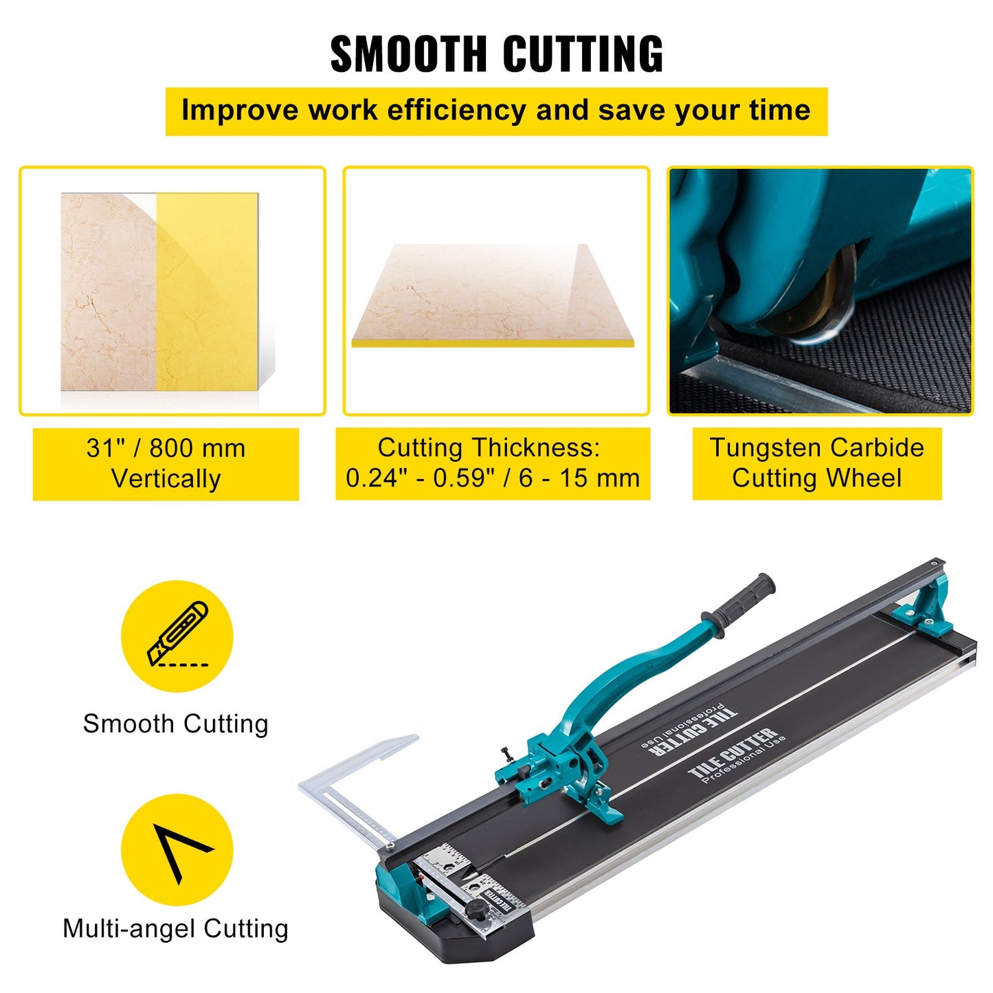 Tile Cutter 31 Inch,Manual Tile Cutter Single Rail with Precise Laser Positioning, Alloy Cutter Wheel with Ergonomic Handle, Accurate Rulers, For Large Tile 0.24\"-0.59\" Thickness