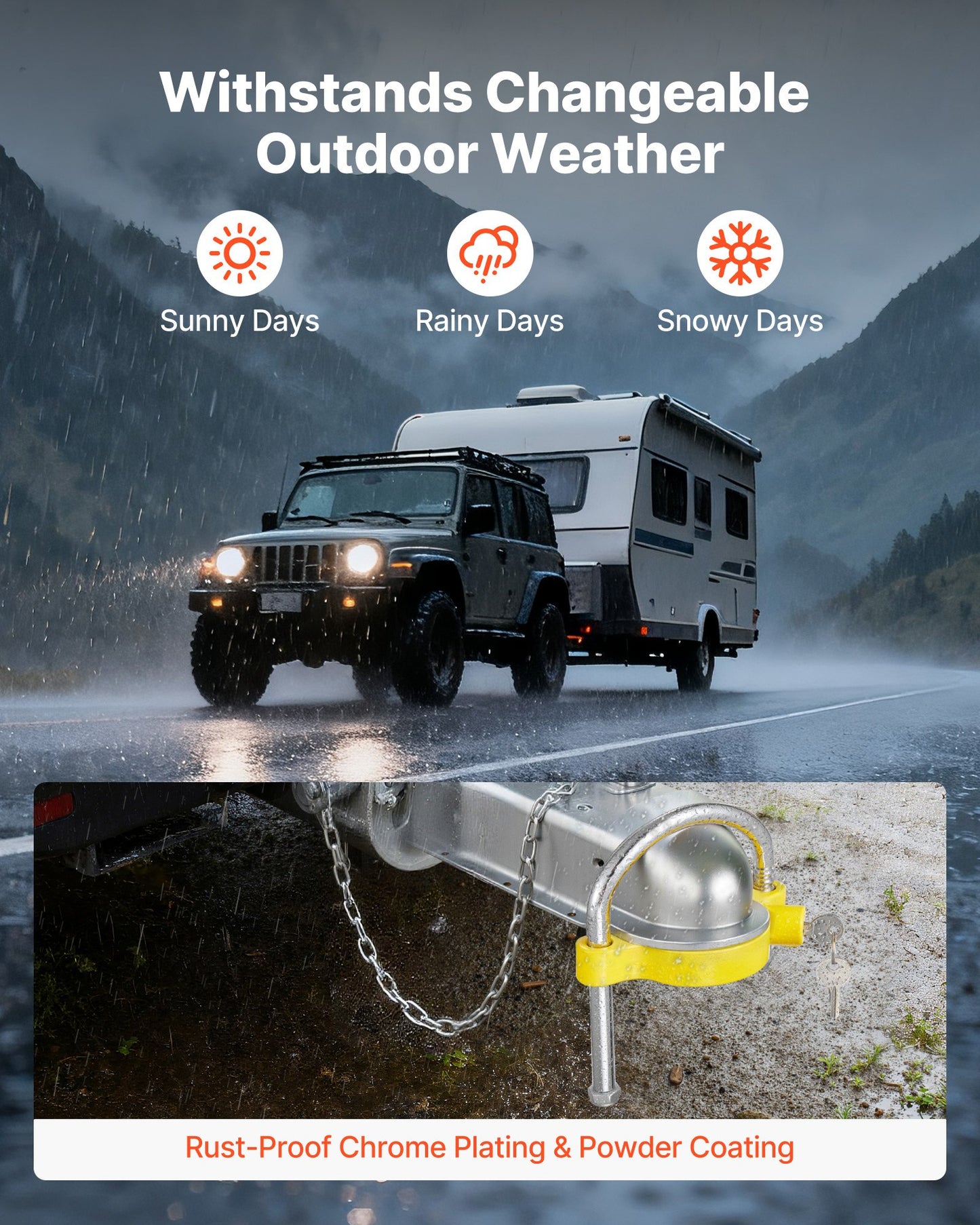 Trailer Hitch Lock Kit, Fits for 1-7/8 in, 2 in, 2-5/16 in Couplers, Heavy-Duty Anti-Theft Trailer Ball Lock with Keys, Prying-Resistant, Adjustable Height Design for RVs, Boats, Trailers