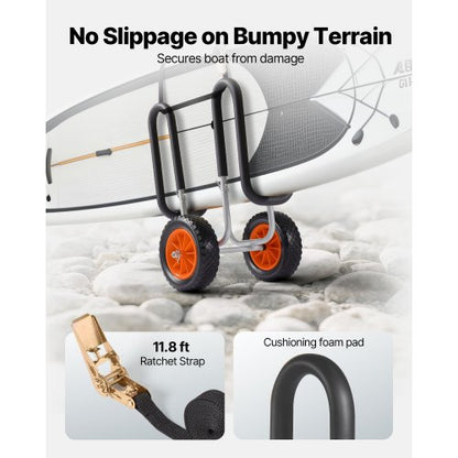 Kajakvagn, 68,0 kg lastkapacitet, Stand Up Paddleboard-vagn med 25,4 cm massiva gummidäck och stöd, Paddleboard-hållare med spärrrem för transport av paddleboard och surfbräda |  EU