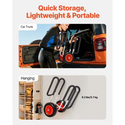 Kajakvagn, 68,0 kg lastkapacitet, Stand Up Paddleboard-vagn med 25,4 cm massiva gummidäck och stöd, Paddleboard-hållare med spärrrem för transport av paddleboard och surfbräda |  EU