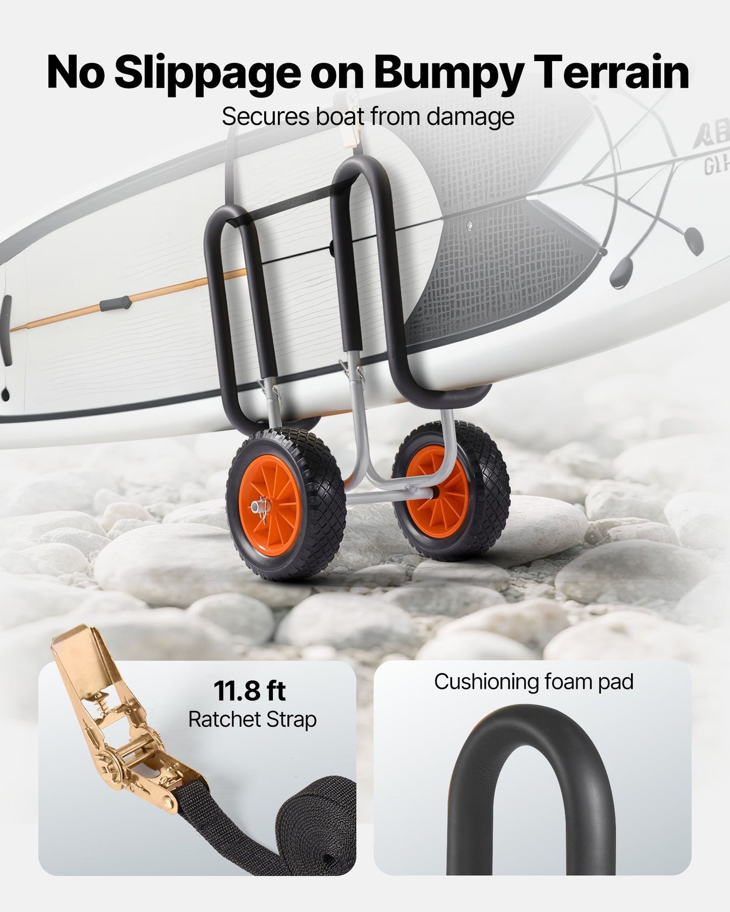 Kayak Cart, 150 lbs Load Capacity, Stand Up Paddle Board Trolley with 10-inch Solid Rubber Tires & Kickstands, Paddle Board Carrier with Ratchet Strap for Paddleboard & Surfboard Transport