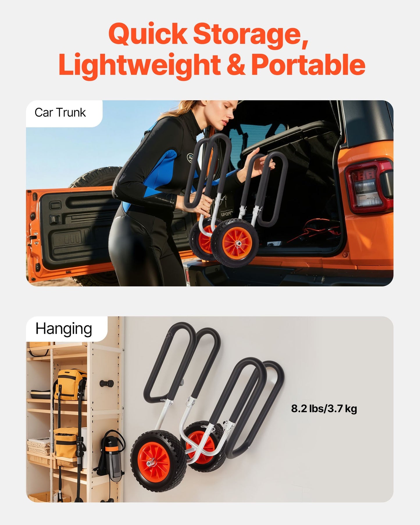 Kayak Cart, 150 lbs Load Capacity, Stand Up Paddle Board Trolley with 10-inch Solid Rubber Tires & Kickstands, Paddle Board Carrier with Ratchet Strap for Paddleboard & Surfboard Transport