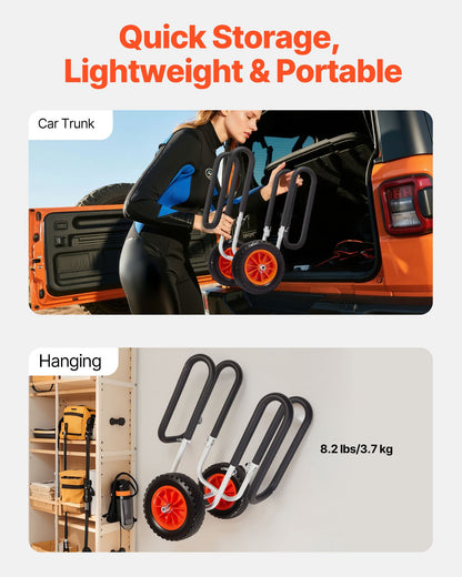 Kayak Cart, 150 lbs Load Capacity, Stand Up Paddle Board Trolley with 10-inch Solid Rubber Tires & Kickstands, Paddle Board Carrier with Ratchet Strap for Paddleboard & Surfboard Transport