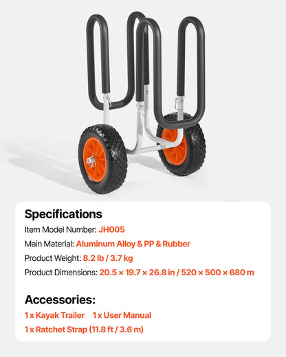 Kayak Cart, 150 lbs Load Capacity, Stand Up Paddle Board Trolley with 10-inch Solid Rubber Tires & Kickstands, Paddle Board Carrier with Ratchet Strap for Paddleboard & Surfboard Transport