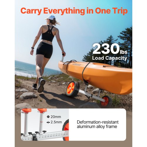 Kajakvagn, 104 kg lastkapacitet, Kanotvagn med 25,4 cm massiva PU-däck och stöd, Monteras och demonteras inom några sekunder, Paddleboardvagn för kajaker, kanoter, paddleboards |  EU