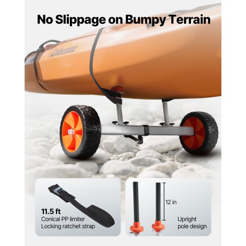 Kajakvagn, 104 kg lastkapacitet, Kanotvagn med 25,4 cm massiva PU-däck och stöd, Monteras och demonteras inom några sekunder, Paddleboardvagn för kajaker, kanoter, paddleboards |  EU