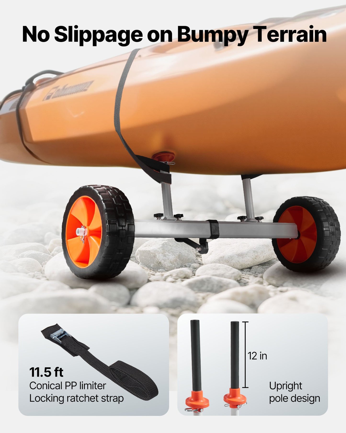 Kayak Cart, 230 lbs Load Capacity, Canoe Cart Dolly with 10-inch Solid PU Tires & Kickstand, Assembles & Disassembles Within Seconds, Paddle Board Trolley for Kayaks, Canoes, Paddleboards