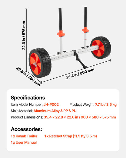 Kayak Cart, 230 lbs Load Capacity, Canoe Cart Dolly with 10-inch Solid PU Tires & Kickstand, Assembles & Disassembles Within Seconds, Paddle Board Trolley for Kayaks, Canoes, Paddleboards
