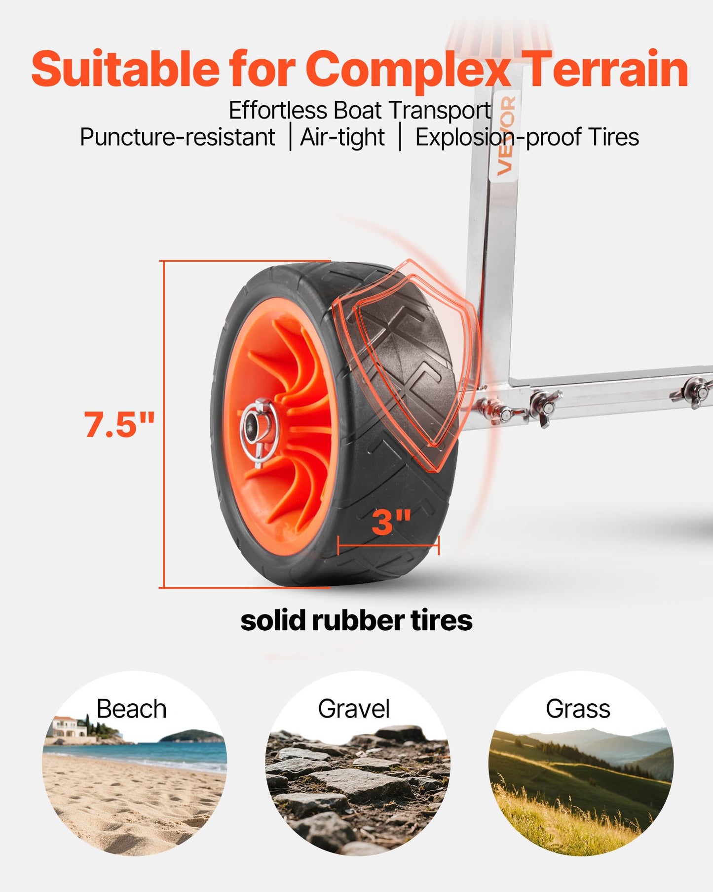 Kayak Cart, 250 lbs Load Capacity, Canoe Cart Dolly with 7.5-inch Solid Rubber Tires & Kickstand, Assembles & Disassembles Within Seconds, Paddle Board Trolley for Kayaks, Canoes, Paddleboards