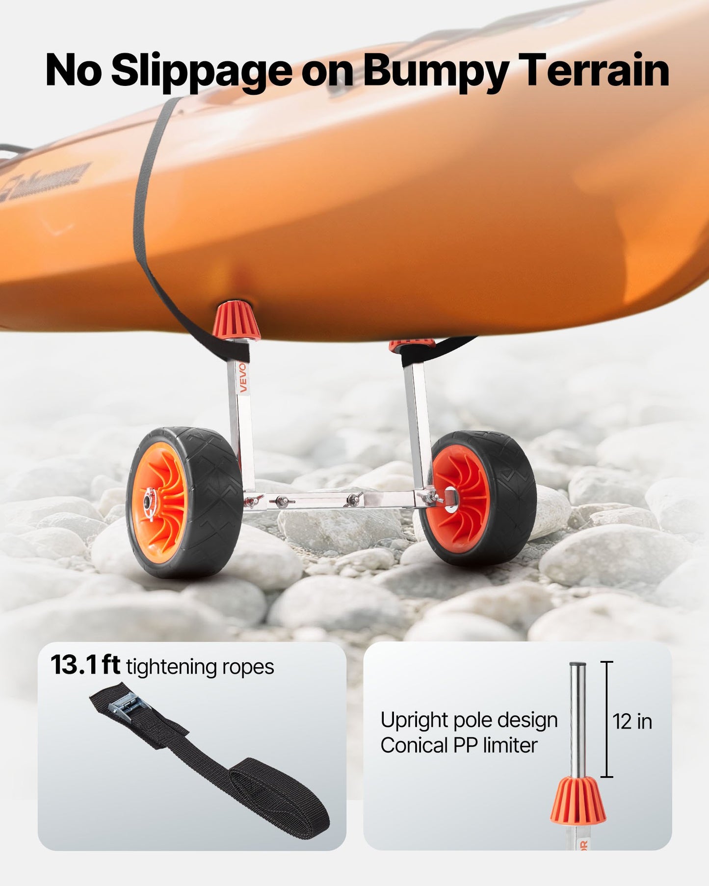 Kayak Cart, 250 lbs Load Capacity, Canoe Cart Dolly with 7.5-inch Solid Rubber Tires & Kickstand, Assembles & Disassembles Within Seconds, Paddle Board Trolley for Kayaks, Canoes, Paddleboards