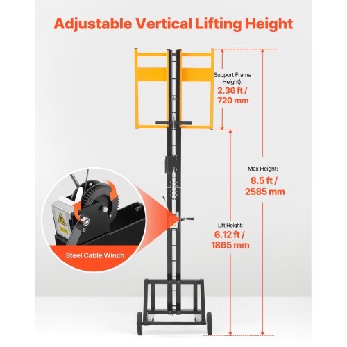 Gipslyft, Kraftig 68 kg gipslyft för tak- och vägginstallation, Gipsinstallation för en person, 1219x4878 mm Max. Vertikal panellyft med hjul, Enkel transport (Gul) |  EU