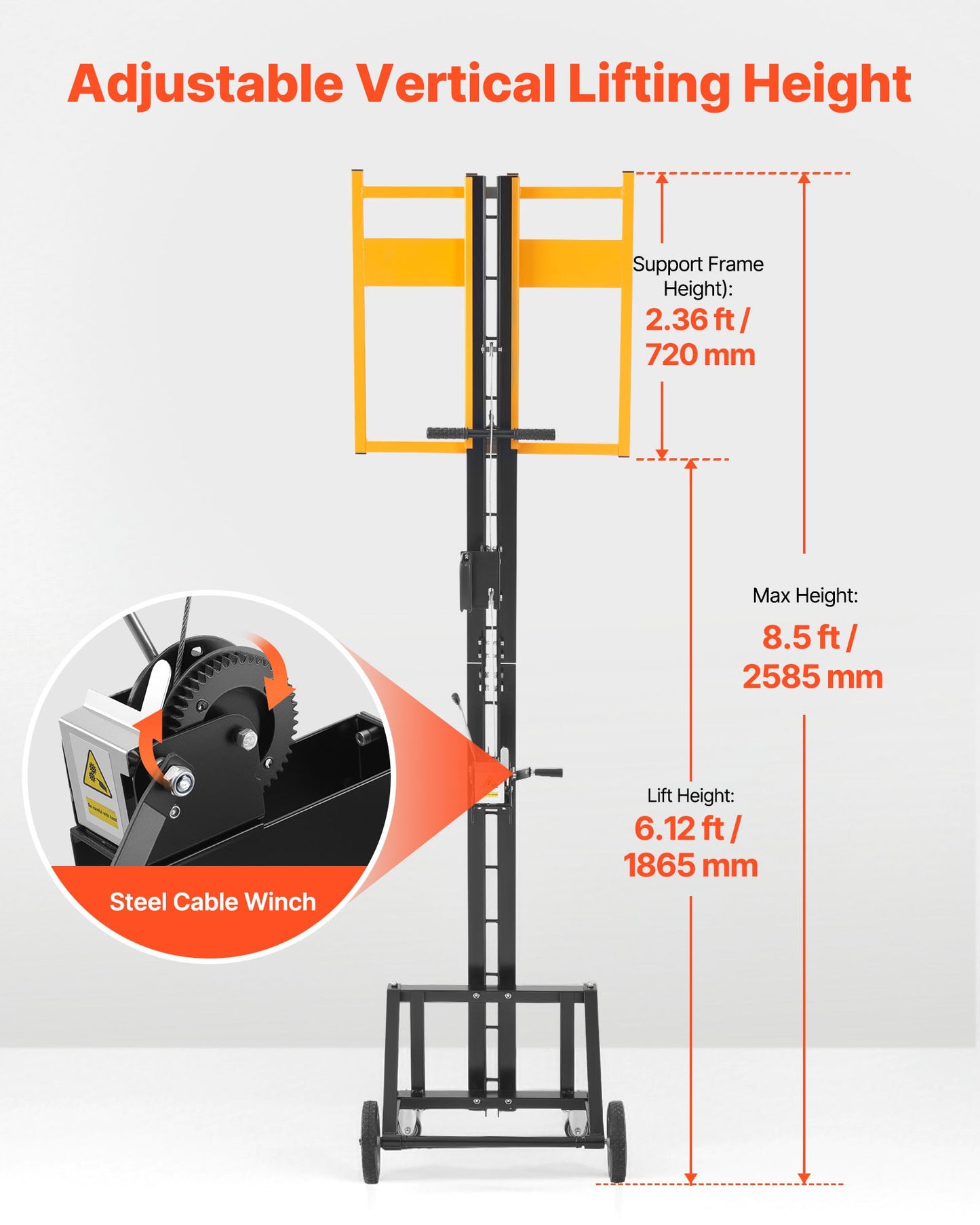 Drywall Lift, Heavy-Duty 150 lbs Sheetrock Hoist for Wall Installation, One Person Drywall Installation, 4 x 16 ft Max. Panel Lifter Jack Hoist with Wheels, Easy Transport (Yellow)