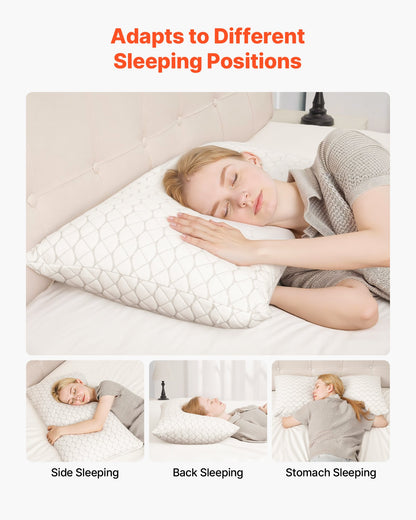 Bed Pillow for Sleeping, Queen Size Luxury Quality Hotel Pillow with Memory Foam Fill, Supportive & Adjustable, Includes Natural Firber Pillowcase, Bedding for Back, Stomach and Side Sleepers