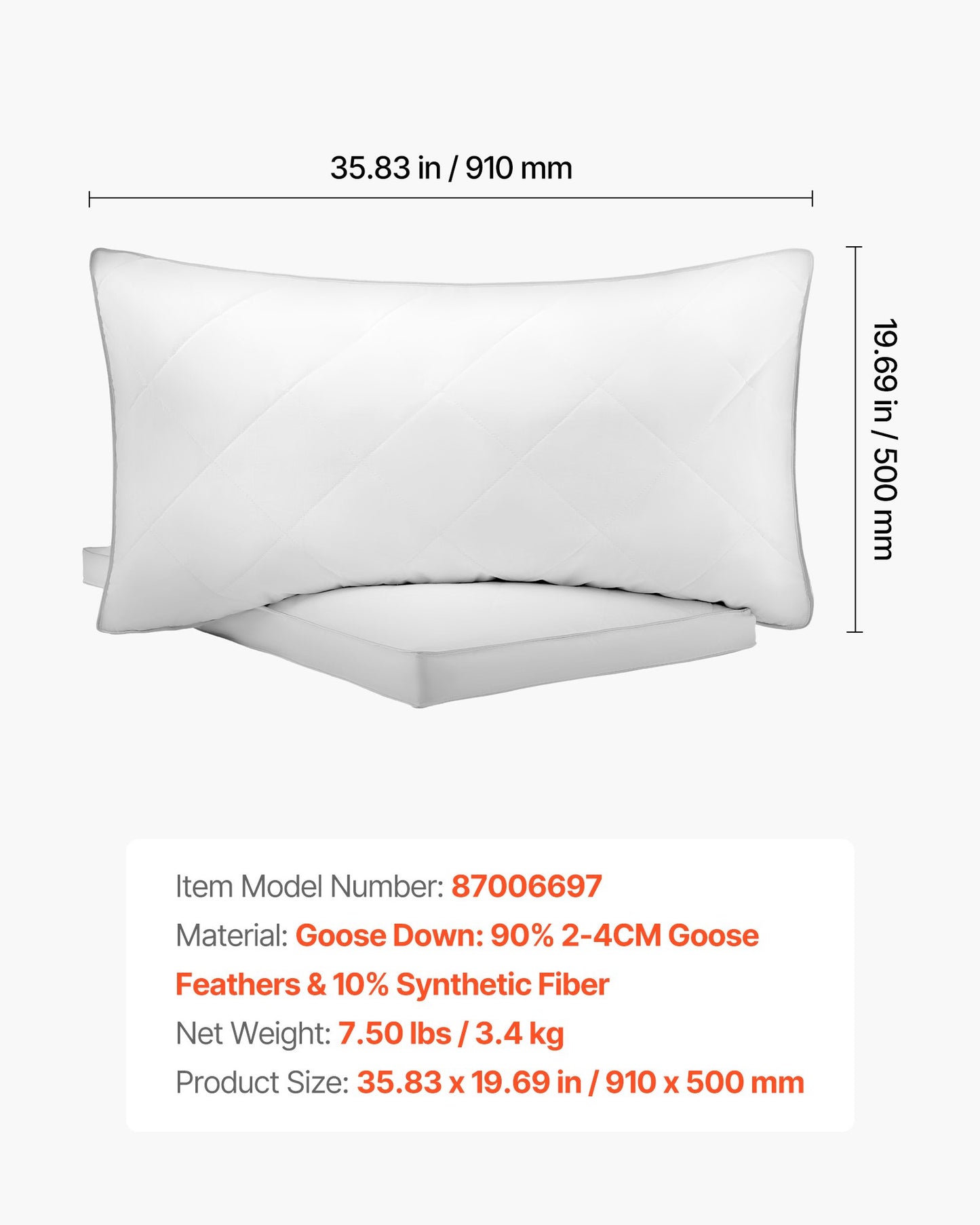 Bed Pillows for Sleeping, Set of 2, King Size Luxury Quality Hotel Pillows with Original Down Alternative Filling, Supportive and Fluffy, Bedding for Back, Stomach and Side Sleepers, White