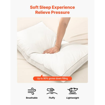 Sängkuddar för att sova, set om 2, queen size lyxiga kvalitetshotellkuddar med original dunfyllning, stödjande och fluffiga, sängkläder för rygg-, mag- och sidosovere, vit |  EU