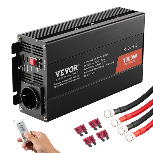 Pure Sine Wave Power Inverter 1000W DC12V till AC230V Fjärrkontroll CE FCC
