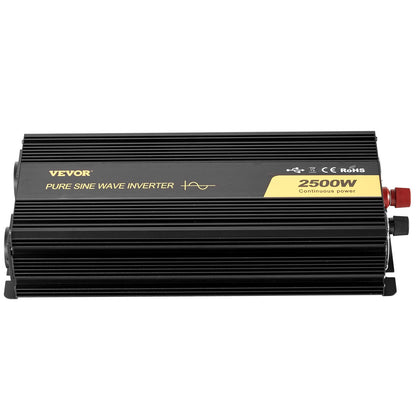 Pure Sine Wave Inverter 2500W Power Inverter DC 12V AC 230V, Bil Inverter USB Port LCD Display Fjärrkontroll, Säkerhetsskydd, Power Converter För RV Lastbilar Båtar och nödsituationer