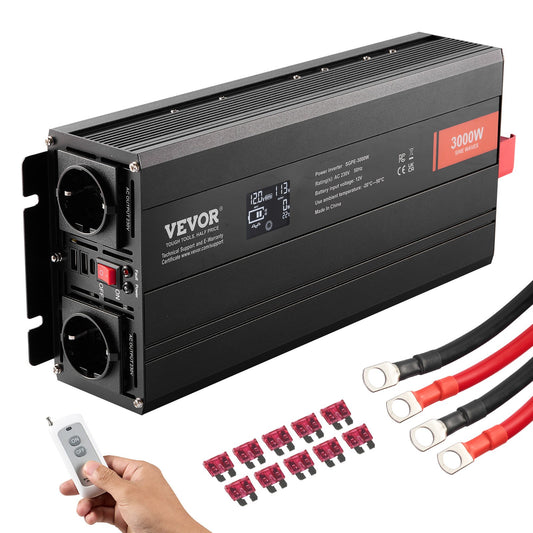 Pure Sine Wave Power Inverter 3000W DC12V till AC230V LCD-fjärrkontroll CE