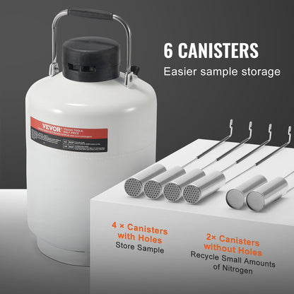 Flytande kvävetank 10 L aluminiumlegering LN2 behållare Dewar 6 kapslar