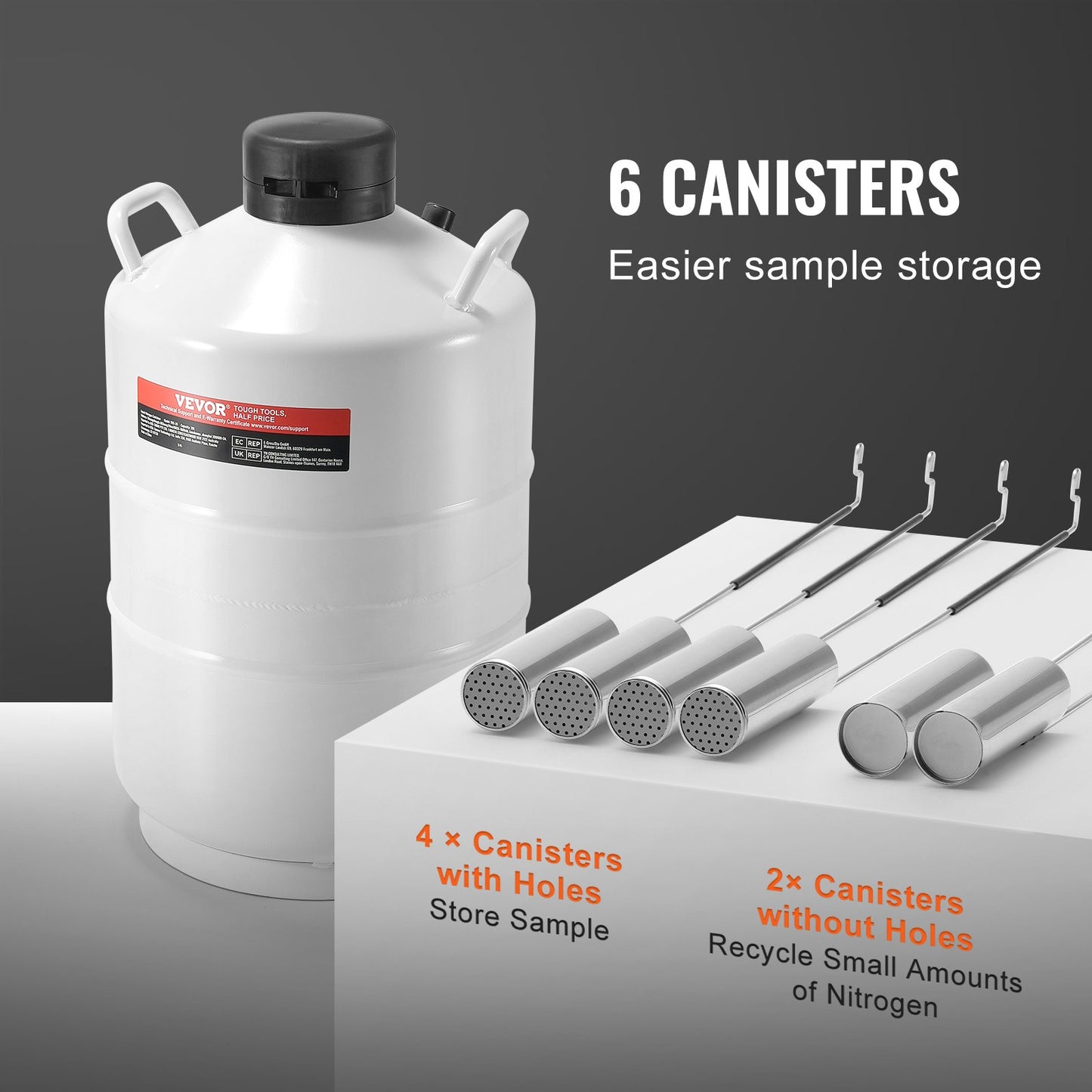 Flytande kvävetank 20 L aluminiumlegering LN2 behållare Dewar 6 kapslar