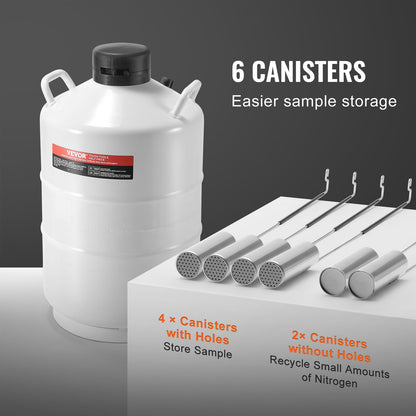 Flytande kvävetank 20 L aluminiumlegering LN2 behållare Dewar 6 kapslar