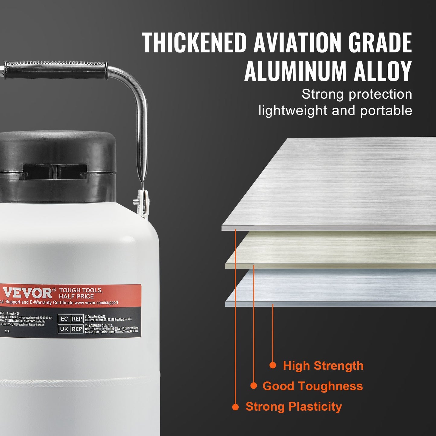 Flytande kvävetank 3 L aluminiumlegering LN2 behållare Dewar 6 kapslar