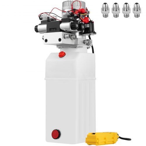 Hydraulic Pump, 8 Quart/2 Gal Double Acting Dump Trailer Pump DC 12V, 3200 PSI Max Relief Pressure, Electric Hydraulic Power Unit for Dump Trailer Car Lifting (with 4pcs SAE #6 Connectors)