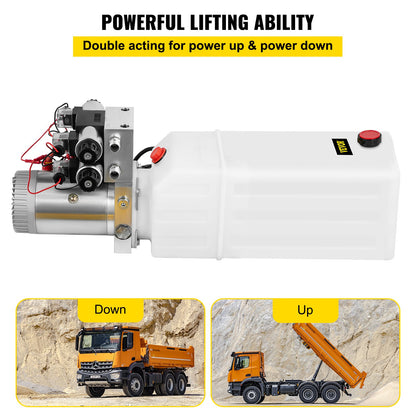 Hydraulic Pump, 8 Quart/2 Gal Double Acting Dump Trailer Pump DC 12V, 3200 PSI Max Relief Pressure, Electric Hydraulic Power Unit for Dump Trailer Car Lifting (with 4pcs SAE #6 Connectors)