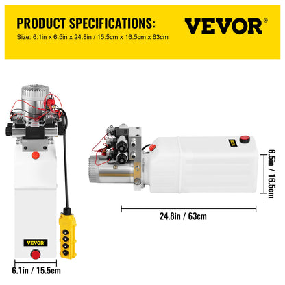 Hydraulic Pump, 8 Quart/2 Gal Double Acting Dump Trailer Pump DC 12V, 3200 PSI Max Relief Pressure, Electric Hydraulic Power Unit for Dump Trailer Car Lifting (with 4pcs SAE #6 Connectors)
