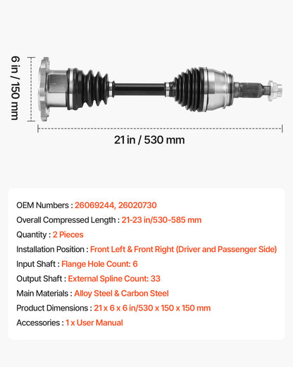 CV Axle Shaft Assembly, 2 Pieces Front Left & Right (Driver and Passenger Side), Automotive Replacement Axles Pair Compatible with 1999-2006 Chevrolet Silverado 1500, Alloy Steel & Carbon Steel