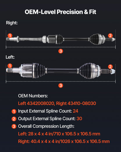 CV Axle Shaft Assembly, 2 Pieces Front Left & Right (Driver and Passenger Side), Automotive Replacement CV Joint Axles Pair Compatible with 2004-2010 Toyota Sienna, Alloy Steel & Carbon Steel