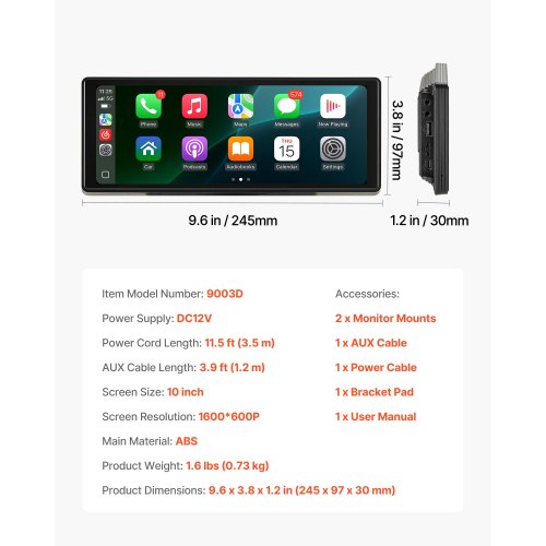 Car Stereo Radio CarPlay Touchscreen 10 inch Apple Android Auto Bluetooth