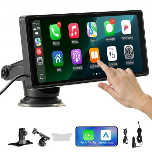 Wireless Car Stereo, 10-Inch HD Portable Radio Touch Screen Compatible with Apple CarPlay and Android Auto, CarPlay Screen for Car with Voice Control, Mirror Link, Bluetooth, GPS Navigation