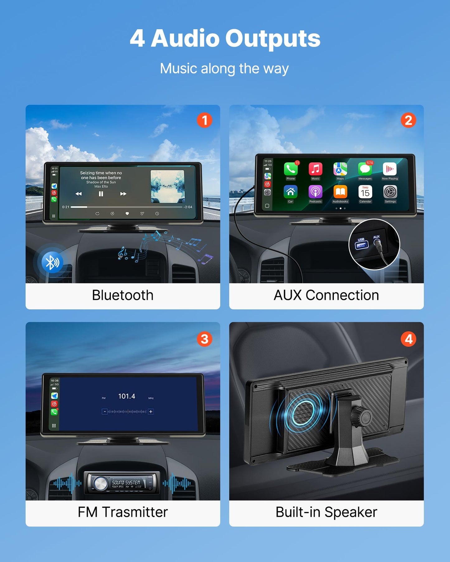 Wireless Car Stereo, 10-Inch HD Portable Radio Touch Screen Compatible with Apple CarPlay and Android Auto, CarPlay Screen for Car with Voice Control, Mirror Link, Bluetooth, GPS Navigation