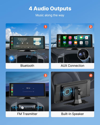 Wireless Car Stereo, 10-Inch HD Portable Radio Touch Screen Compatible with Apple CarPlay and Android Auto, CarPlay Screen for Car with Voice Control, Mirror Link, Bluetooth, GPS Navigation