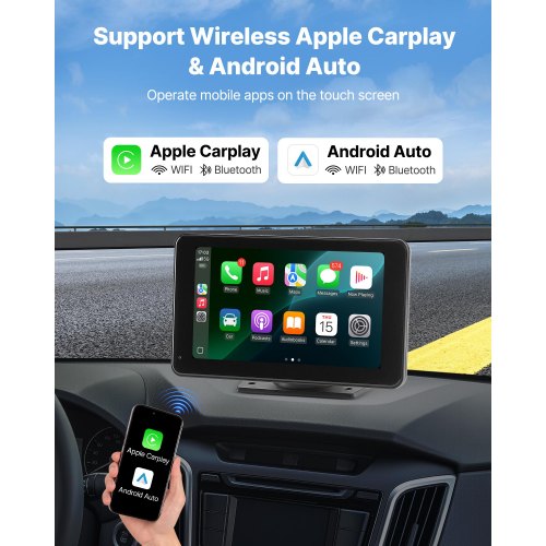 Bilstereo Radio CarPlay Pekskärm 7-tums Apple Android Automatisk backkamera