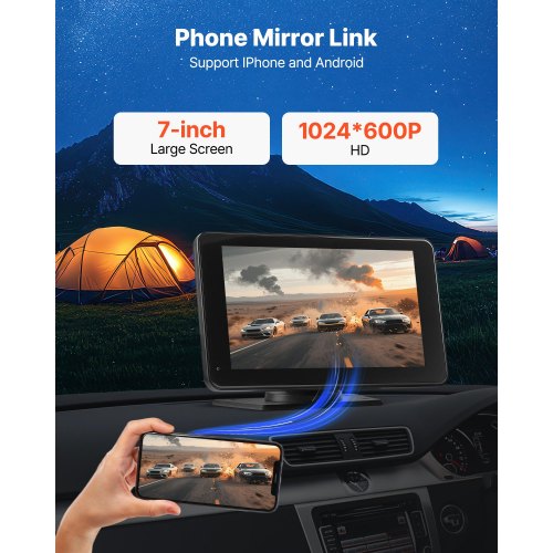 Bilstereo Radio CarPlay Pekskärm 7-tums Apple Android Automatisk backkamera