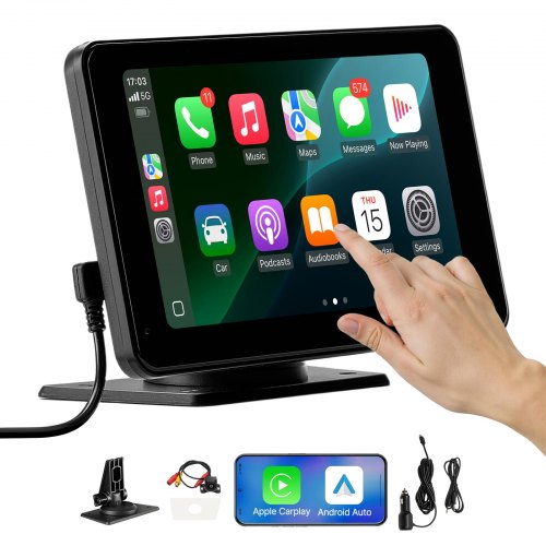 Wireless Car Stereo, 7-Inch HD Portable Radio Touch Screen Compatible with Apple CarPlay & Android Auto, CarPlay Screen with Backup Camera, Voice Control, Mirror Link, Bluetooth, GPS Navigation
