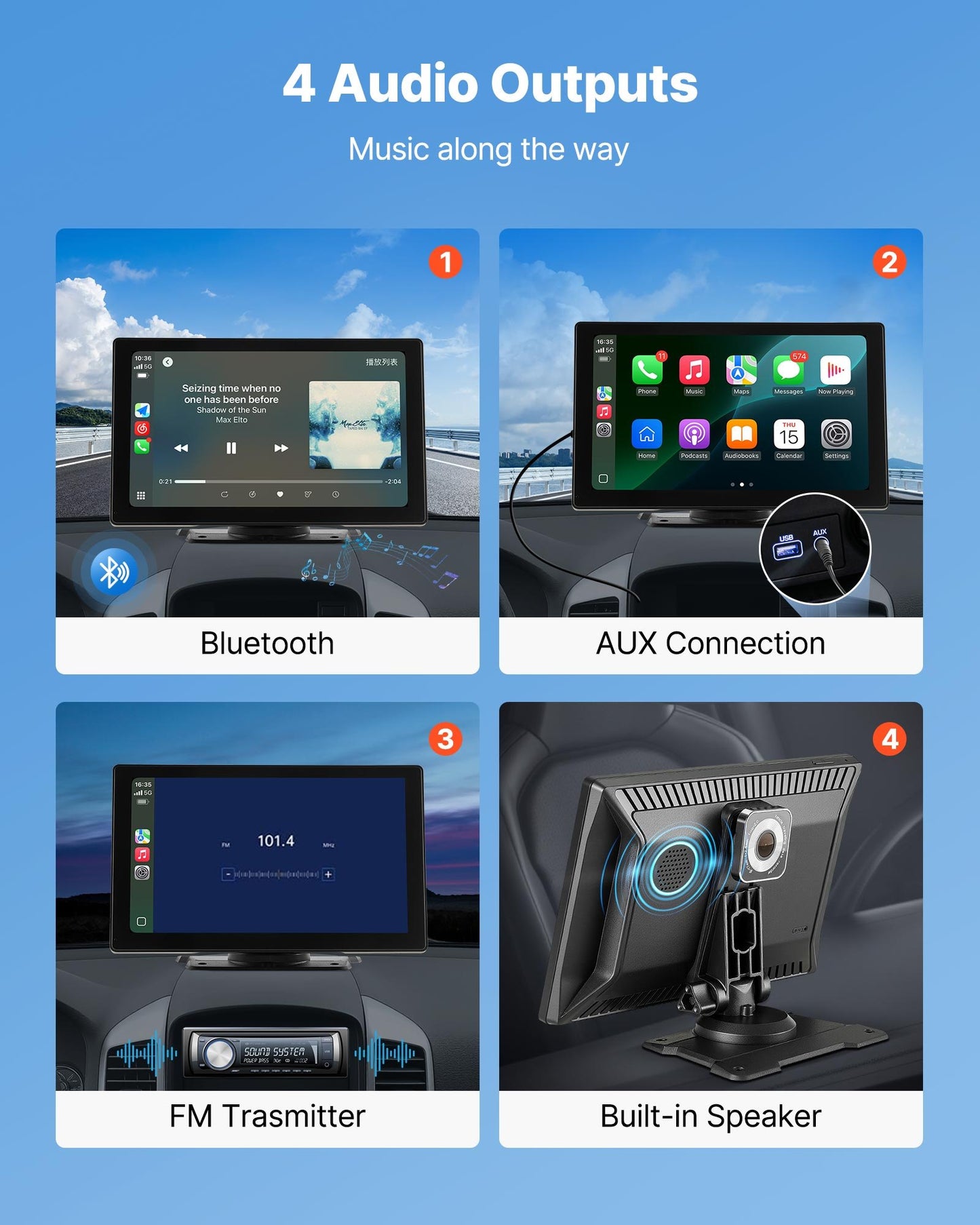 Wireless Car Stereo, 9-Inch HD Portable Radio Touch Screen with Apple CarPlay and Android Auto, CarPlay Screen with Front & Backup Cameras, Voice Control, Mirror Link, Bluetooth, GPS Navigation