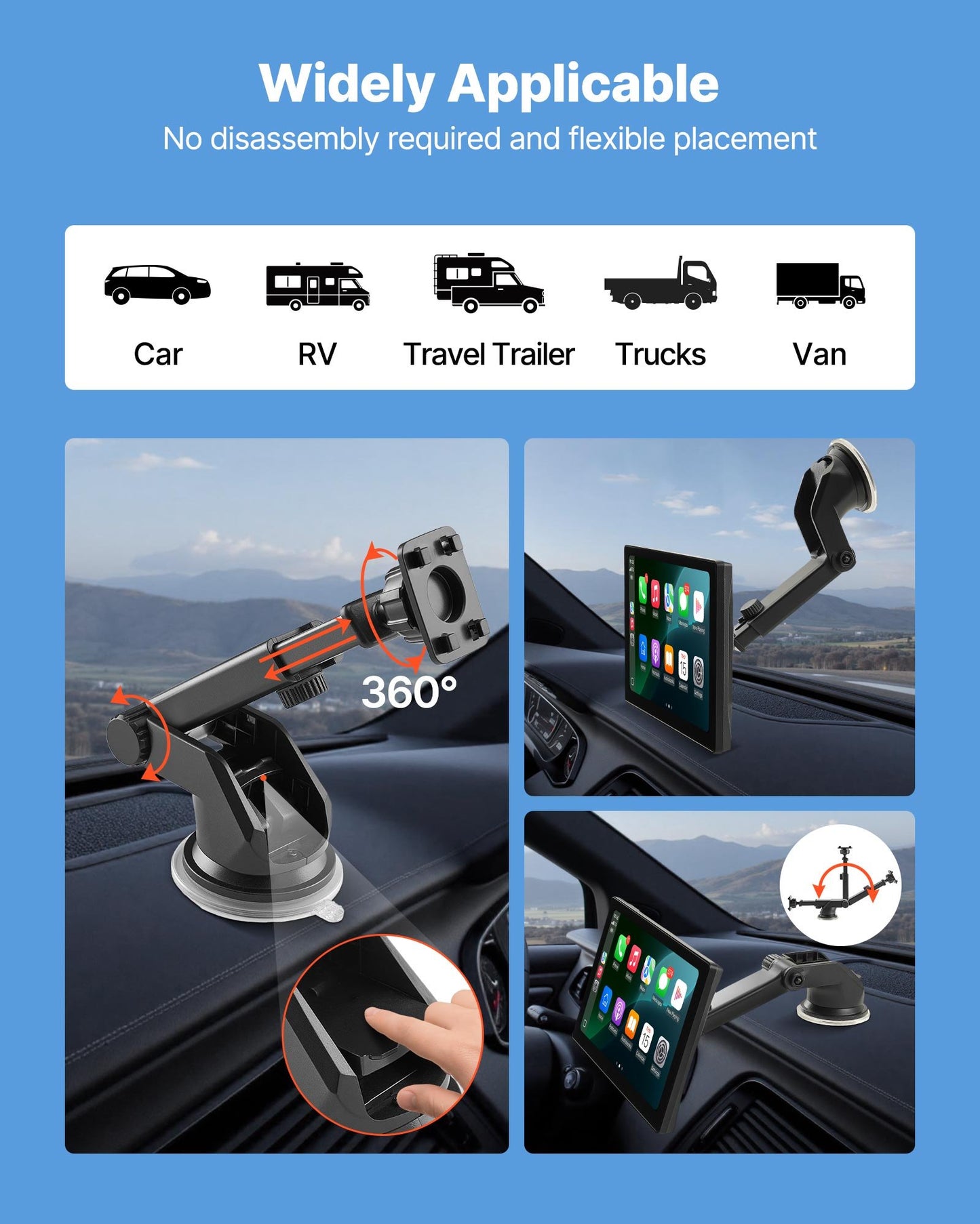 Wireless Car Stereo, 9-Inch HD Portable Radio Touch Screen with Apple CarPlay and Android Auto, CarPlay Screen with Front & Backup Cameras, Voice Control, Mirror Link, Bluetooth, GPS Navigation