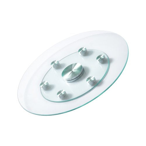 24 in Glass Lazy Susan Turntable, Tempered Glass Dining Table Centerpiece with 6 Rotating Wheels, 360° Smooth and Silent Spin Tabletop Rotating Tray, for Family Gatherings, Banquets & Weddings