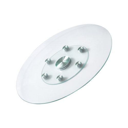 30 in Glass Lazy Susan Turntable, Tempered Glass Dining Table Centerpiece with 6 Rotating Wheels, 360° Smooth and Silent Spin Tabletop Rotating Tray, for Family Gatherings, Banquets & Weddings