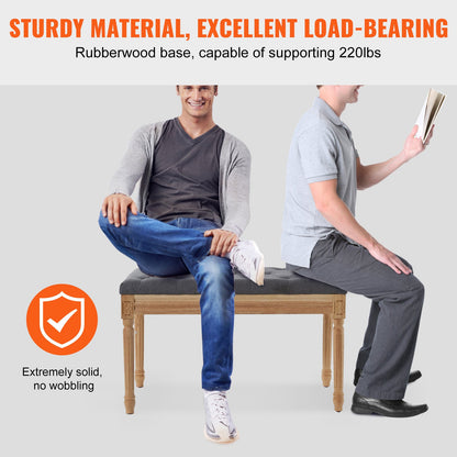 Stoppad bänk, 16" W ottomansk bänk, sängslutsbänk med skummad kudde och ben av gummi, tuftad fotstöd Pall Entrébänk för matsal, vardagsrum, sovrum, hall, grå