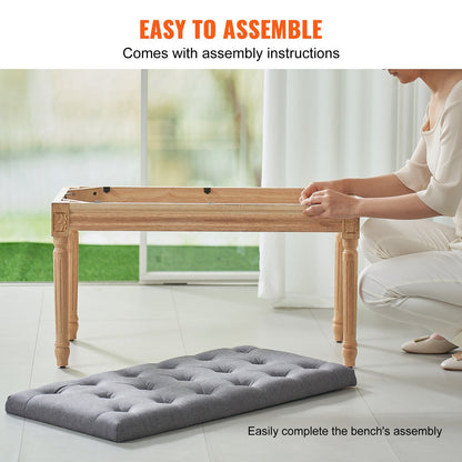 Stoppad bänk, 16" W ottomansk bänk, sängslutsbänk med skummad kudde och ben av gummi, tuftad fotstöd Pall Entrébänk för matsal, vardagsrum, sovrum, hall, grå