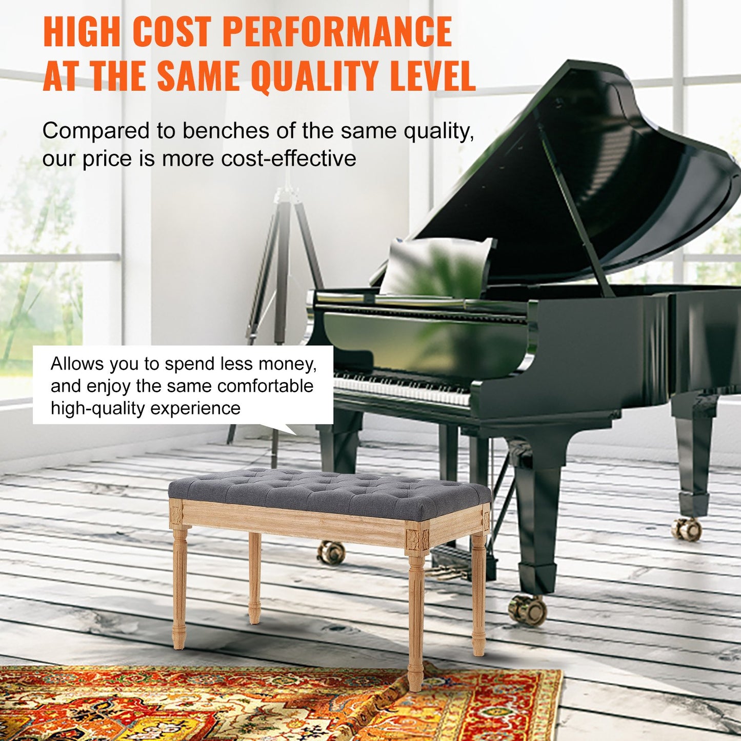 Stoppad bänk, 16" W ottomansk bänk, sängslutsbänk med skummad kudde och ben av gummi, tuftad fotstöd Pall Entrébänk för matsal, vardagsrum, sovrum, hall, grå