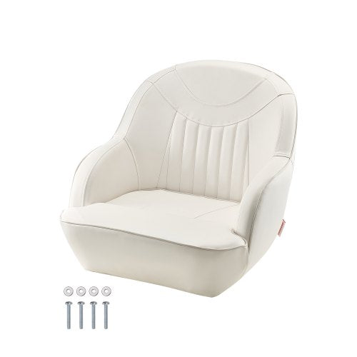Boat Seat, Low Backrest, Boat Seat Captain Bucket Seat with Thickened Sponge Cushion & Waterproof PVC Leather, Ergonomic Design, Suitable for Fishing Boats, Yachts, Ships, White
