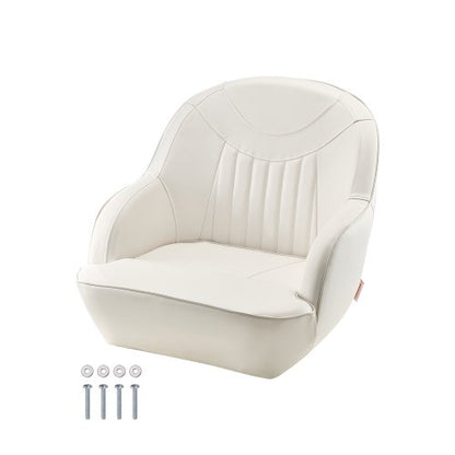 Boat Seat, Low Backrest, Boat Seat Captain Bucket Seat with Thickened Sponge Cushion & Waterproof PVC Leather, Ergonomic Design, Suitable for Fishing Boats, Yachts, Ships, White