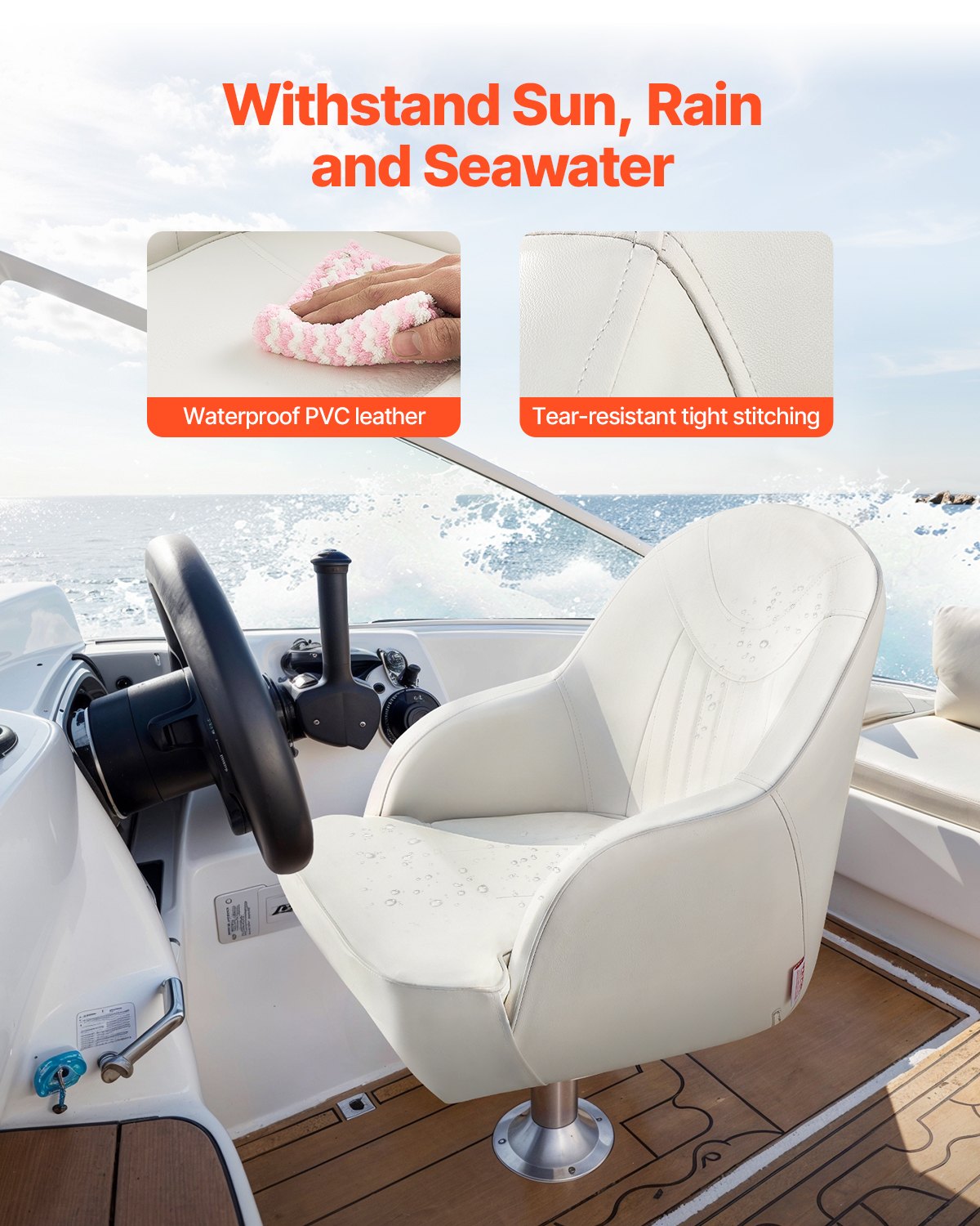 Båtsits Lågt ryggstöd PVC Läder Kapten Bucket Seat Vit