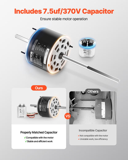 1/3HP RV Air Conditioner Motor with Capacitor, AC115V 3A, 1675 RPM, Replacement for Coleman Mach RV AC Fan Motor, Replaces Fasco D1092, 1468-306, 1468-3068, 1468-3069, 7184-0156, 7184-0432
